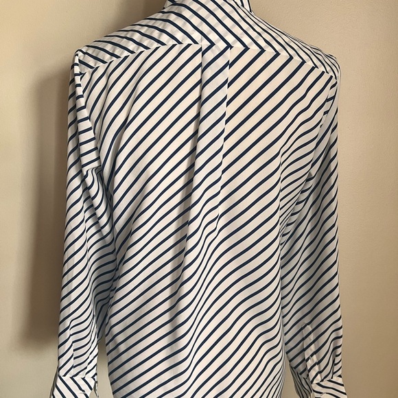 Long -sleeved navy blue striped formal blouse - Picture 3 of 8